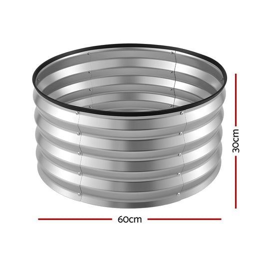 Green Fingers Round Raised Garden Bed 2 Pack Galvanised Planter Box Rust Resistant 60x60x30cm Silver
