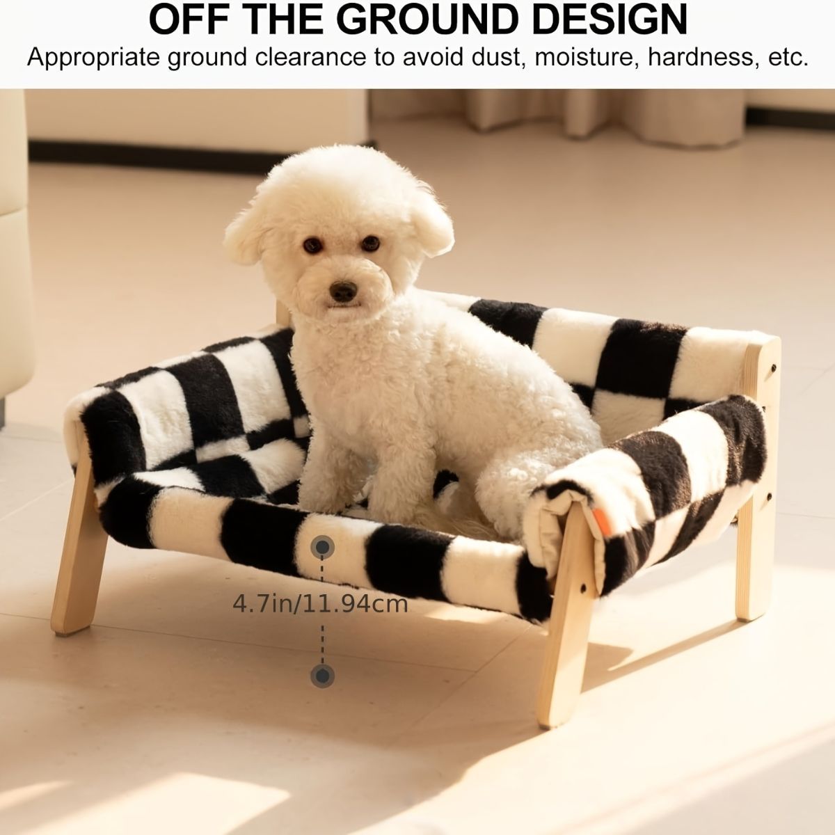 cat sofa bed, faux-fur cat bed, checkered pet bed, warm pet bed, washable pet bed, wooden cat bed, small dog bed, Australian pet bed - Brown - Size L