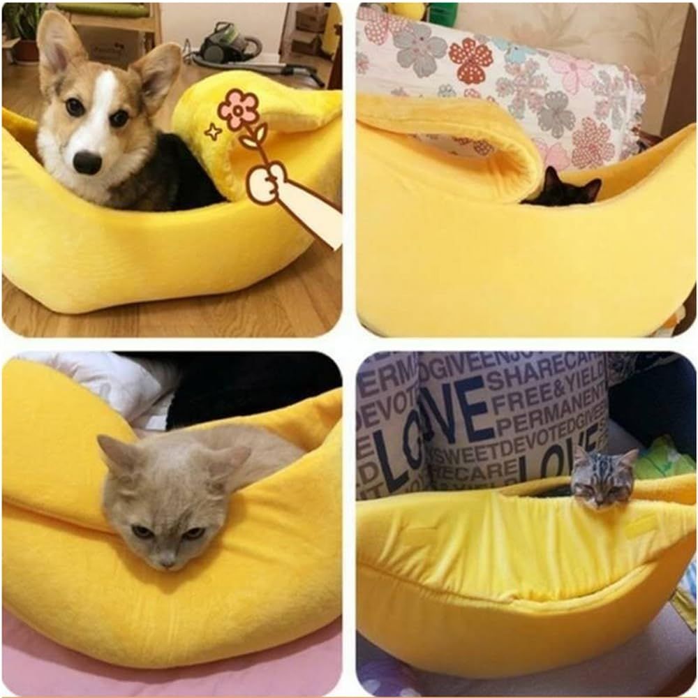 Large Creative Banana Shape pet Bed, Warm and Soft Banana Bed for Hedgehog, Hamster Chinchilla, Guinea Pigs, Ferret,Kitten Puppy - Yellow