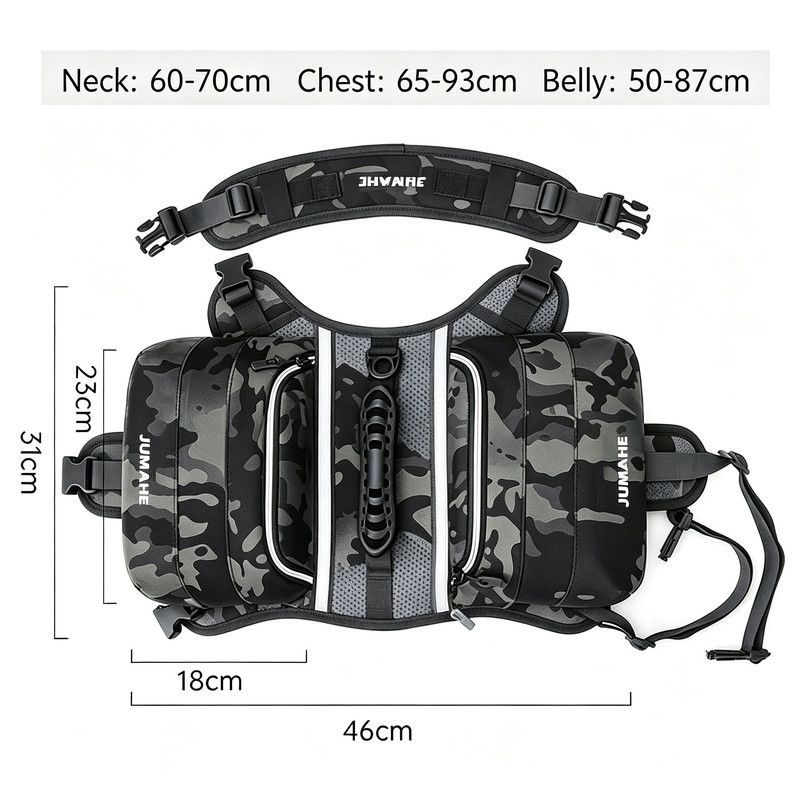 JUMAHE Dog Backpack Harness, Adjustable Dog Saddle Bag with Reflective Strips, Waterproof Oxford Pet Pack for Medium Large Dogs Walking Hiking Travel Camping(Night camo)