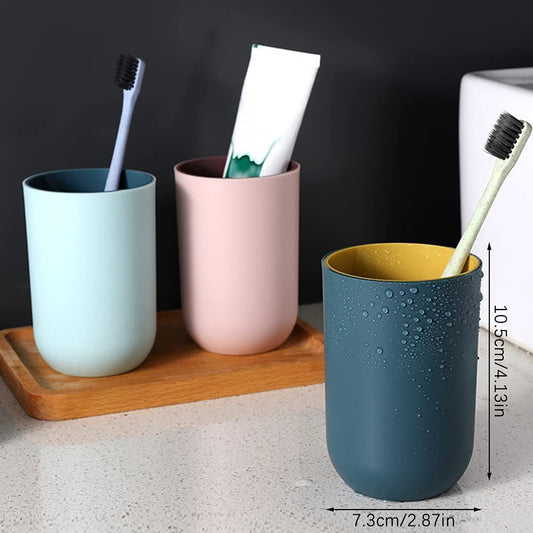 4PCS Bathroom Tumbler Toothbrush Cup Unbreakable Reusable Drinking Cup Toothbrush (Light Gray, Dark Blue, Light Pink, Light Blue)