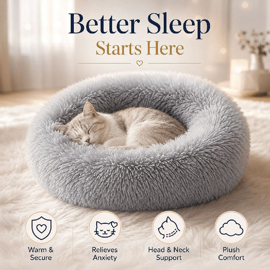 Additional product view: Round Velvet Plush Cat Bed, Washable, 40 cm (15.7 in), for Cats and Small Dogs (Gray)