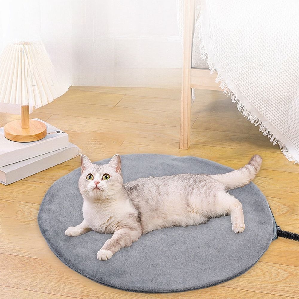 Pet Heating Pad for Cats & Dogs Indoor Outdoor, Waterproof Warm Round Pet Sleeping Mat, Adjustable Temperature, Heated Cat Dog Bed Mat, 11.8'x11.8'
