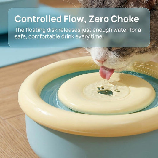 Spill-Proof Splash-Free Pet Water Bowl with Floating Disc, Slow Feeder for Cats and Dogs, 1.5 L, Blue