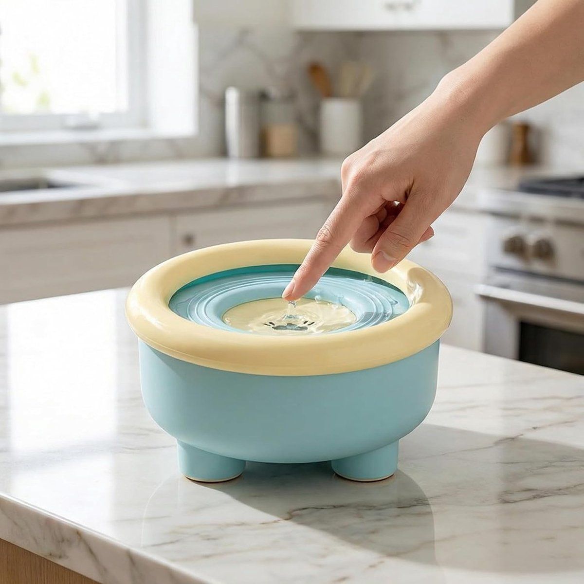 Spill-Proof Splash-Free Pet Water Bowl with Floating Disc, Slow Feeder for Cats and Dogs, 1.5 L, Blue