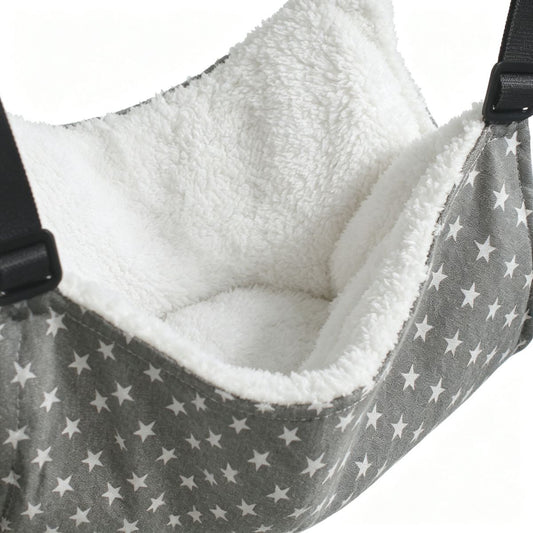 Additional product view: Cat Cage Hammock, Warm Fleece Hanging Cat Bed, Adjustable Pet Swing Bed for Cage (Grey Star)