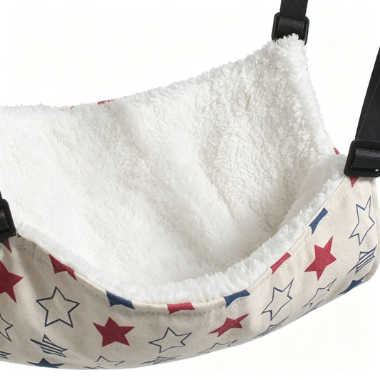 Additional product view: Cat Cage Hammock, Warm Fleece Hanging Cat Bed, Adjustable Pet Swing Bed for Cage (Beige Star)