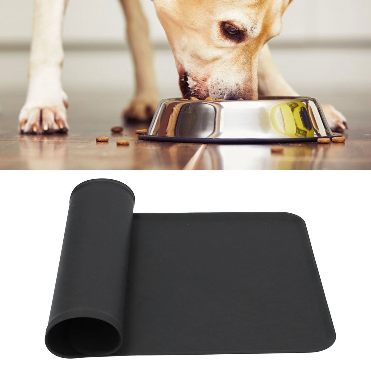 Silicone Placemat Leakage Proof Waterproof Non Slip Pet Feeding Bowl Mat Accessory(Black )
