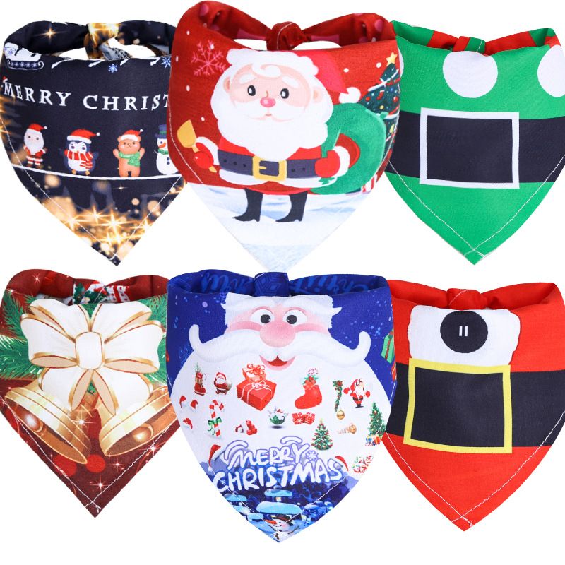 Dog Christmas Triangle Scarf Cotton Cartoon (Anhui hair) Christmas triangle scarf red background white deer Large size (suitable for pets from 10kg to 50kg)