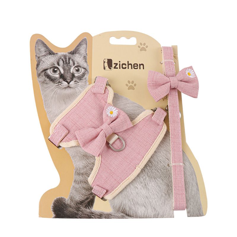 Zichen Cat Harness Vest Style Cotton Traction Rope Blue (cinnamon dog bow) S(1.0 recommendation 1.50 kg-3.50 kg