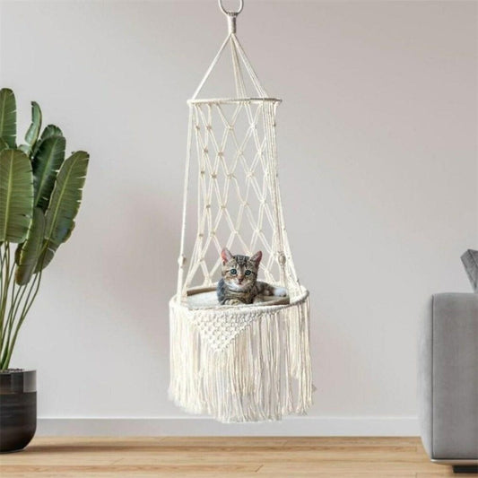 Cat Hammock ,Handwoven Cats Bed,Hanging Indoor Boho Kitten Swing Beds for Playing Sleeping Climbing and Lounging