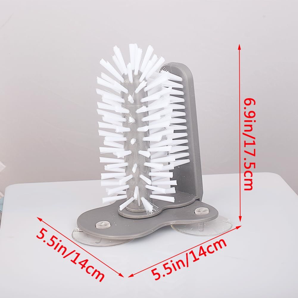 Water Bottle Cleaning Brush Glass Cup Washer with Suction Base Bristle Brush for Beer Cup, Long Leg Cup, Red Wine Glass and More