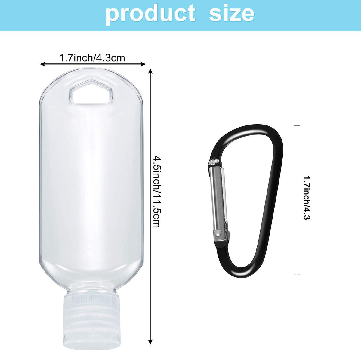 Color Random,4PCSEmpty Hand Sanitizer Travel Bottles with Keychain 2.03oz/60ml Portable Clear Leakproof Portable Refillable Plastic
