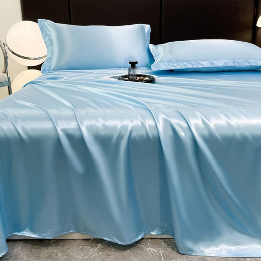 Additional product view: Ice Silk Bed Sheet 3 Piece Set, Soft Comfortable Microfiber Bed Sheet with 2 Pillow Case for All Season,