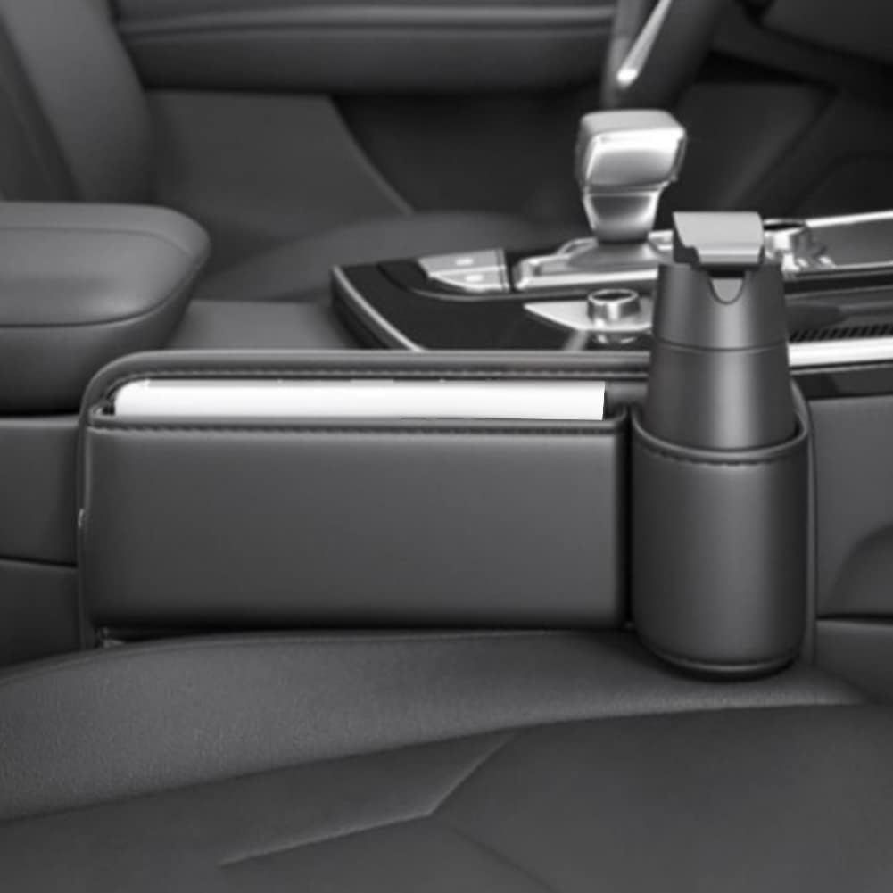 Car Leather Cup Holder Gap Bag - Seat Gap Storage Box with Cup Holder for Phones, Glasses, Keys, Cards - Leather