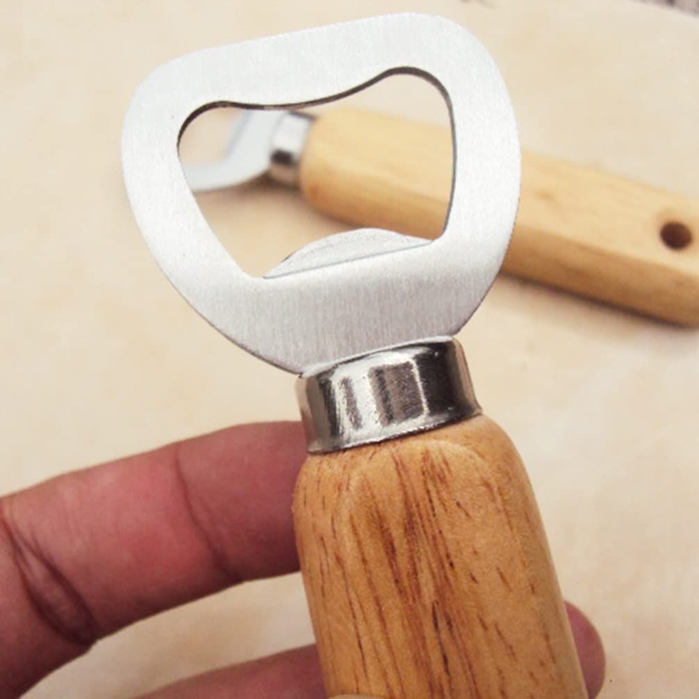 Bartender Bottle Openers, Beer Bottle Openers, Cider, Soft Drinks -Wood Handle Handheld Wooden Handle Stainless Steel Beer
