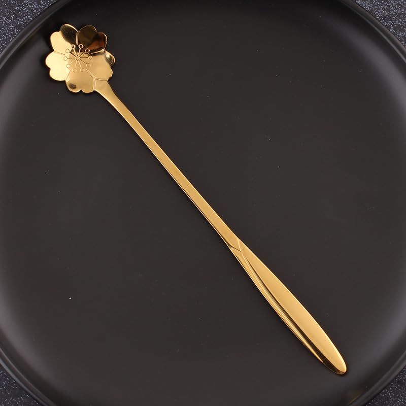 4 Pieces Flower Spoon Coffee Teaspoon 7 Inch Stainless Steel Long Handle Spoon Stir Bar Spoon Stirring Spoon
