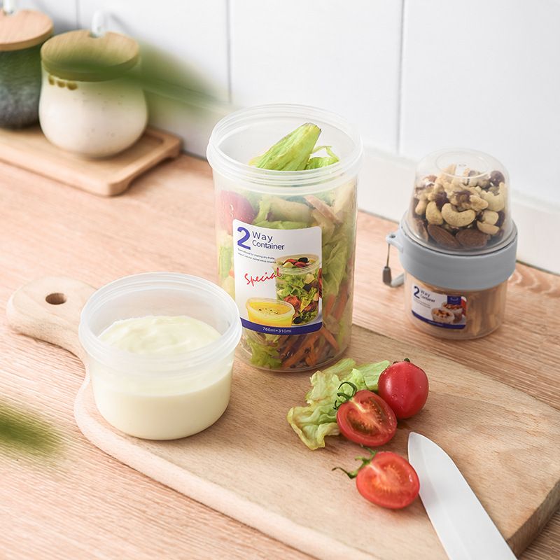 Portable Cereal Cup Breakfast On The Go Cups Sealed Double Layer Food Storage Containers for Yogurt Fruit Breakfast Oatmeal(3pcs)