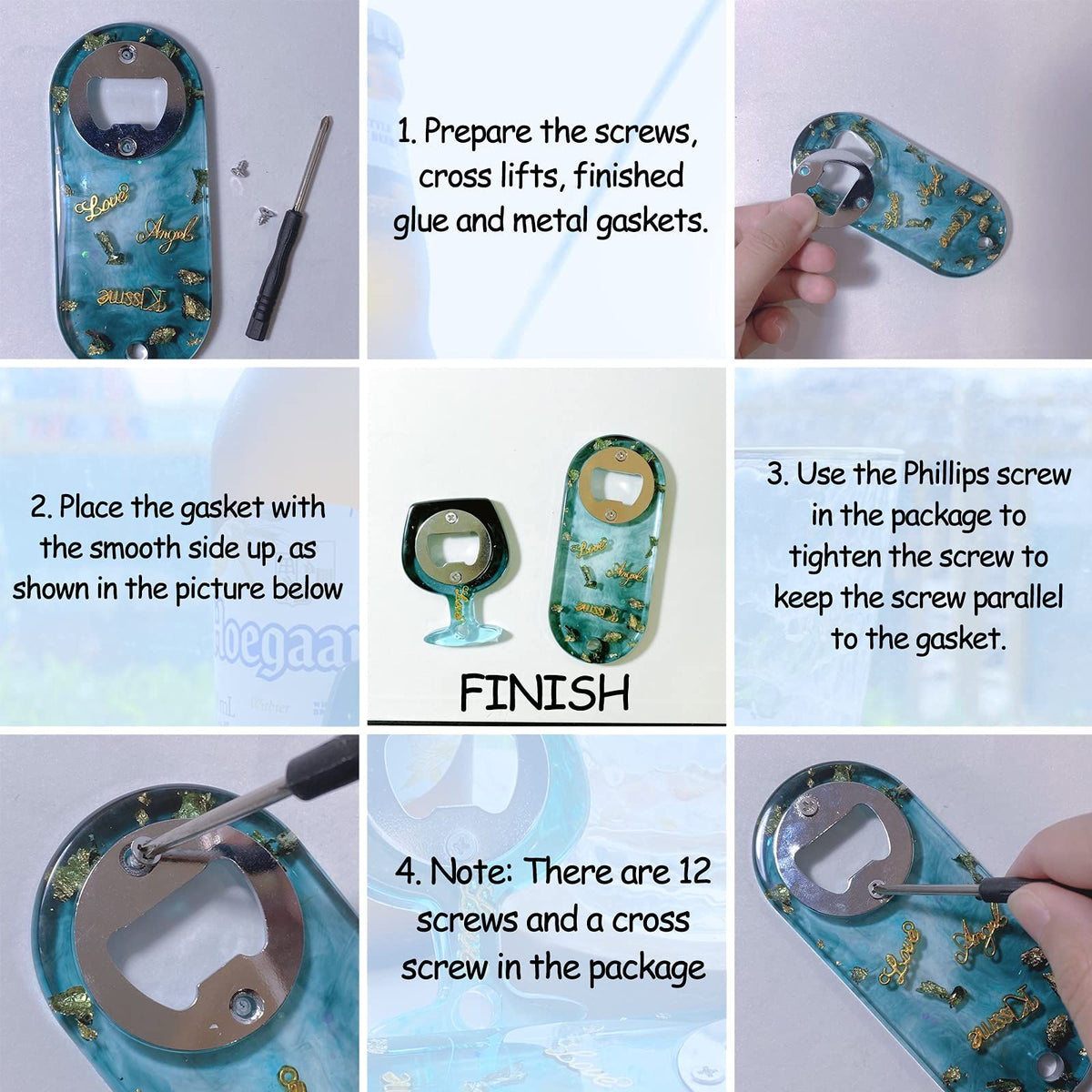 Bottle Opener Resin Mold,Beer Opener Silicone Molds with Stainless Steel Resin Accessories for DIY Keychain Beer Spanner
