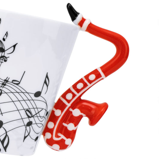 14 Ounce Sax Mug Musical Notes Coffee Mug Ceramic Saxophone Music Cup Gifts for Friend Mug Music Note Coffee(Red)