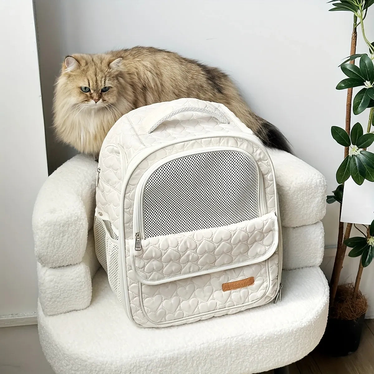 Heart Quilted Cat Backpack, Spacious & Breathable, Must-Have for Travel
