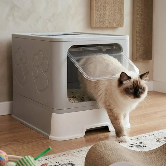 Additional product view: CARLA HOME Foldable Enclosed Cat Litter Box with Scoop - Grey - Plastic - Kitty Litter Tray