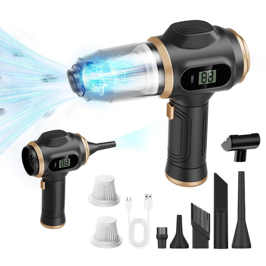 8-piece Black Handheld Cordless Vacuum Cleaner & Air Duster 2-in-1(2 x 1500mAh), Portable Car and Home Cleaning Vacuum with Digital Display
