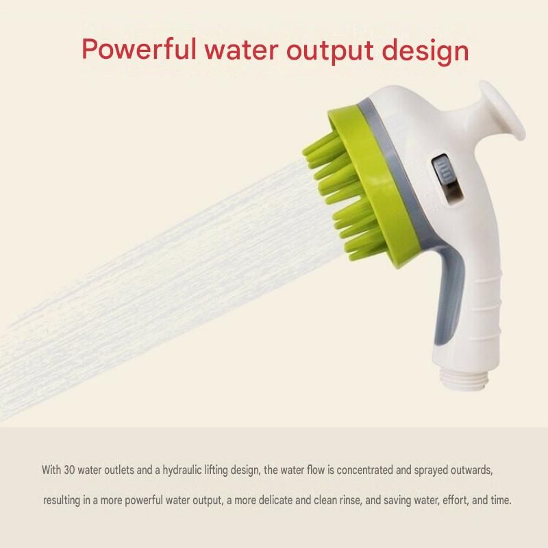 White Pet Bathing Shower Sprayer Brush with Water Control Switch Control Dog Grooming Massage Shampoo Rinse Tool