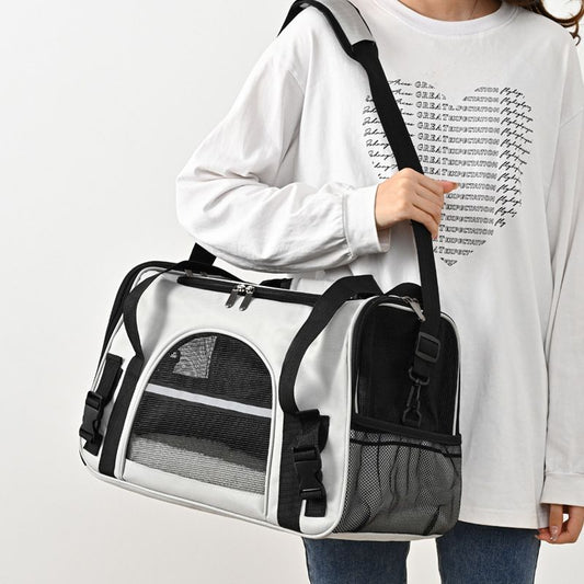 Additional product view: Black Foldable Pet Carrier Bag - Breathable Mesh Soft Sided Travel Carrier, Handheld and Shoulder Carry