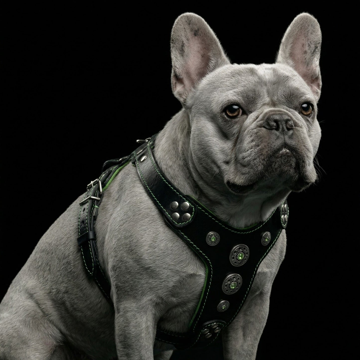 The ''Bijou'' harness Black & Green Small to Medium Size-1
