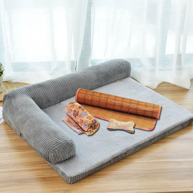 Beruhigendes Sofa-Hundebett mit Cordbezug und stützenden Polstern