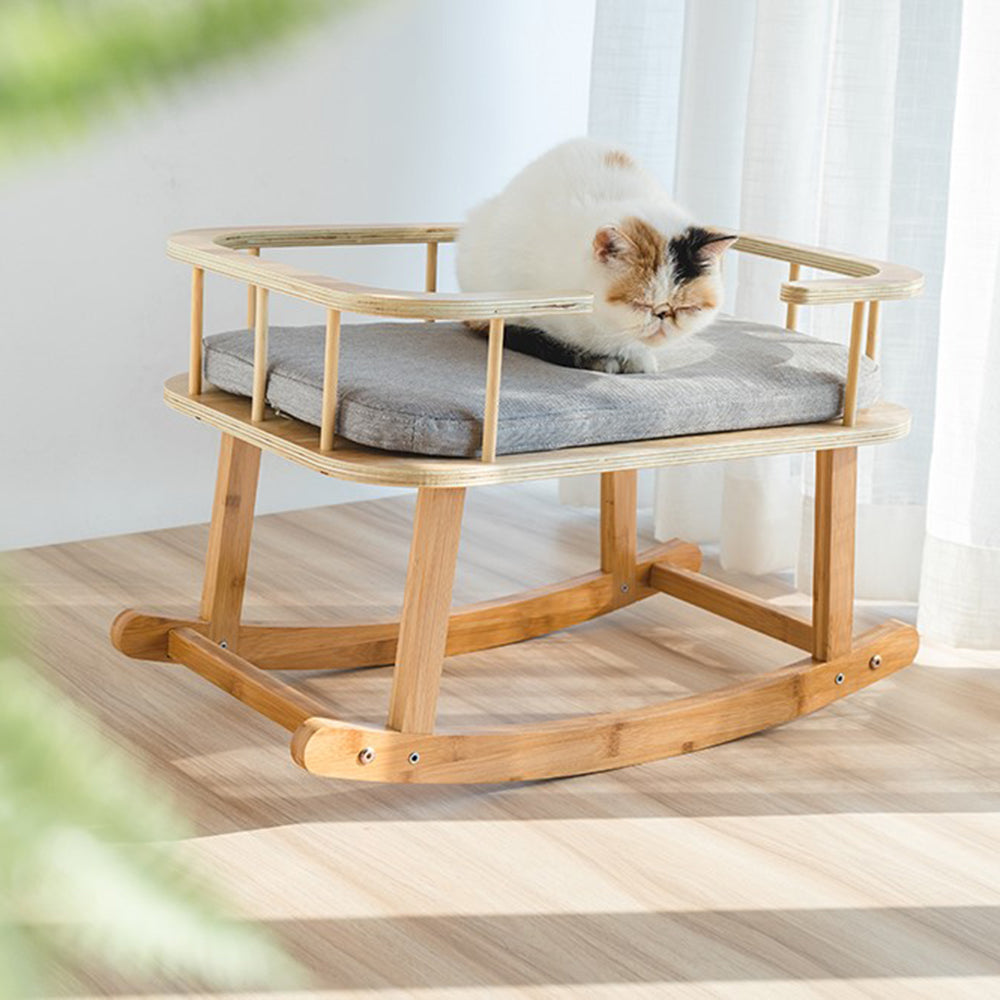 INSTACHEW Rockaby Bambus-Haustierbett mit Kissen für kleine und mittelgroße Haustiere
