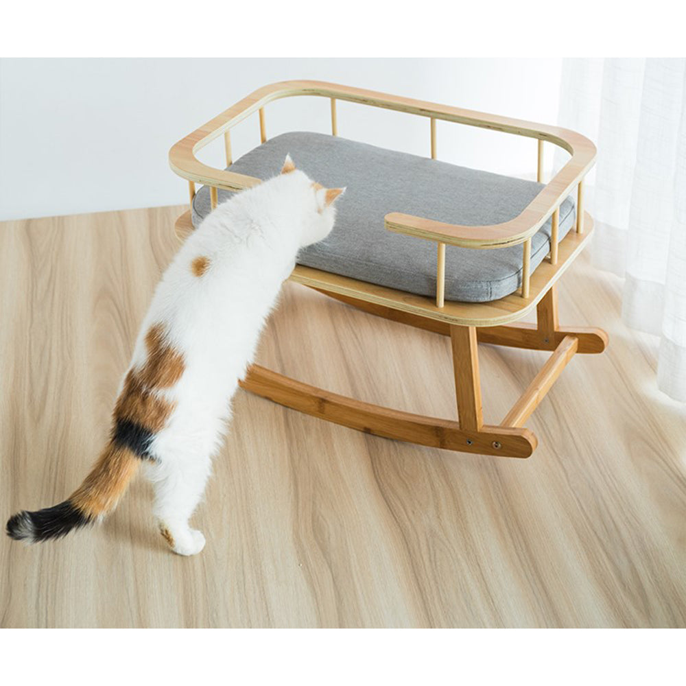 INSTACHEW Rockaby Bambus-Haustierbett mit Kissen für kleine und mittelgroße Haustiere