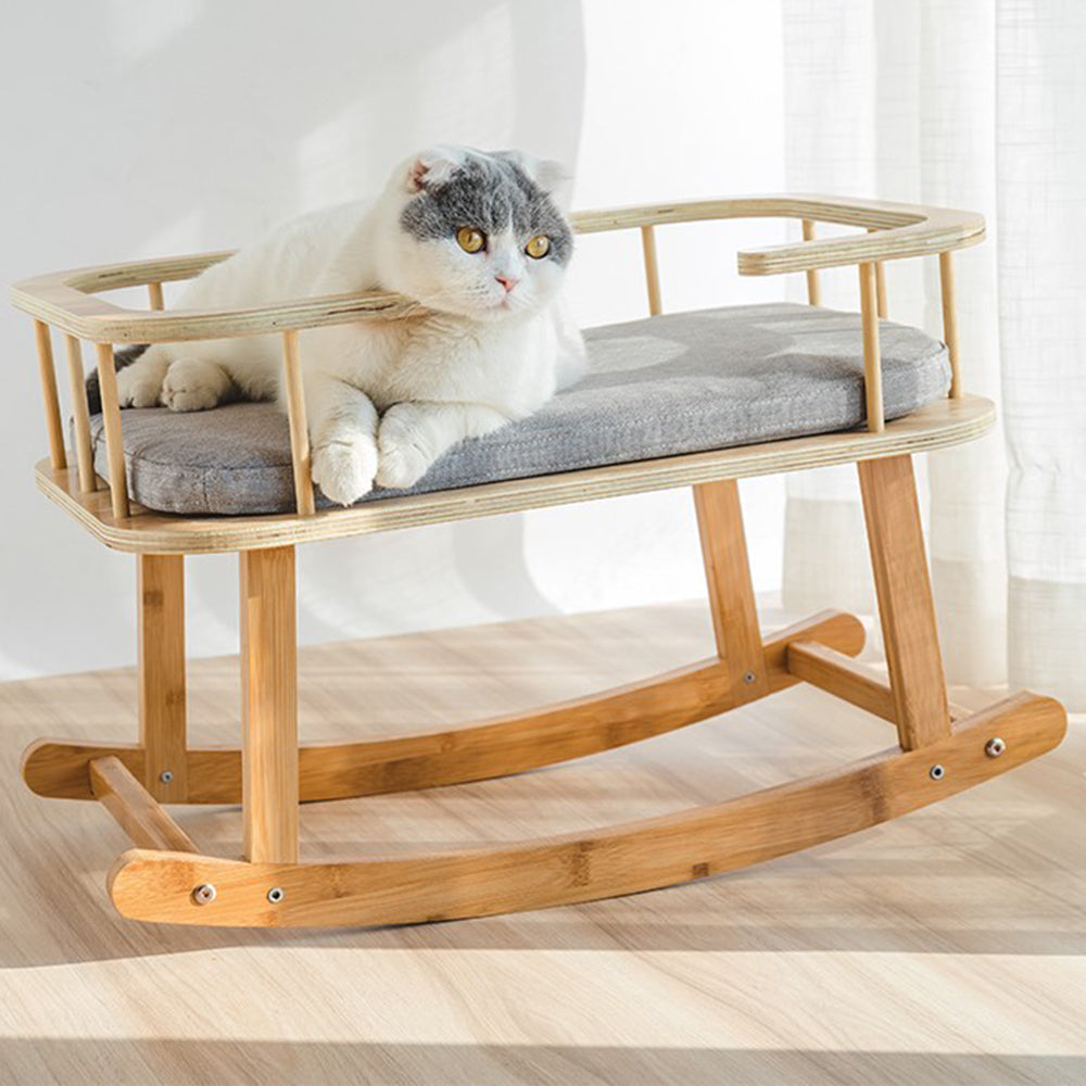 INSTACHEW Rockaby Bambus-Haustierbett mit Kissen für kleine und mittelgroße Haustiere