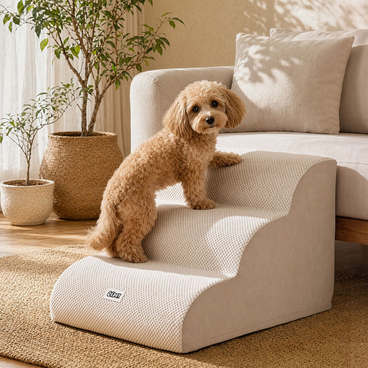 Product image: i.Pet Dog Ramp Washable Cover Stairs for Bed Sofa Foam Step Ladder 3 Tier Beige