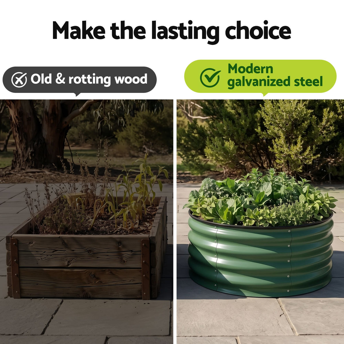 Green Fingers Round Raised Garden Bed 2 Pack Galvanised Planter Box Rust Resistant 60x60x30cm Green