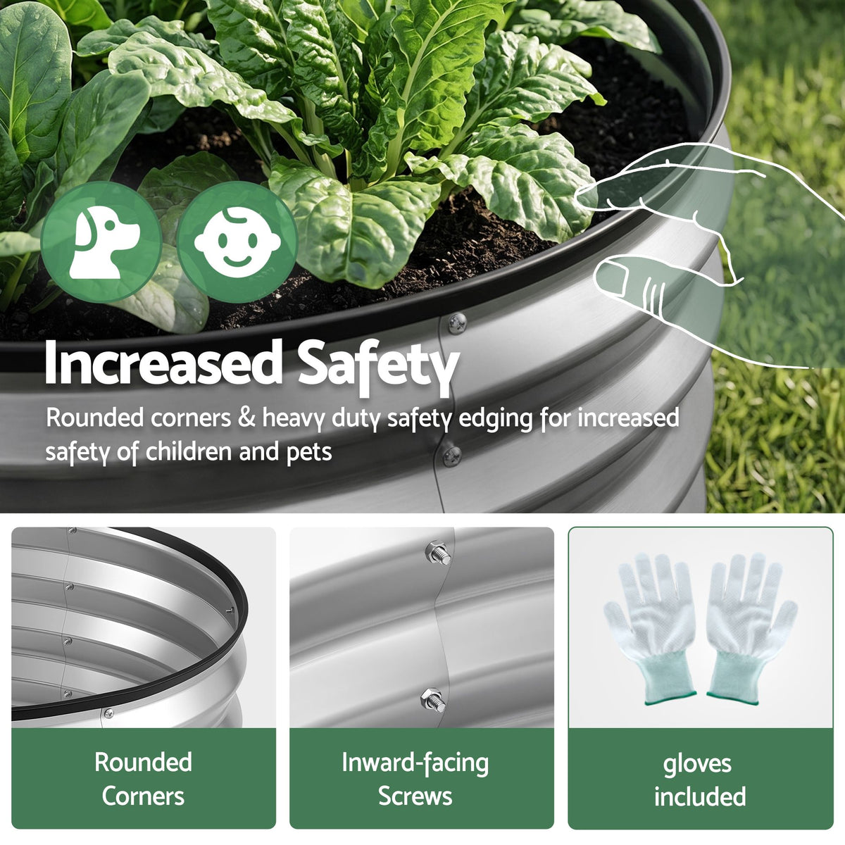 Green Fingers Round Raised Garden Bed 2 Pack Galvanised Planter Box Rust Resistant 60x60x30cm Silver