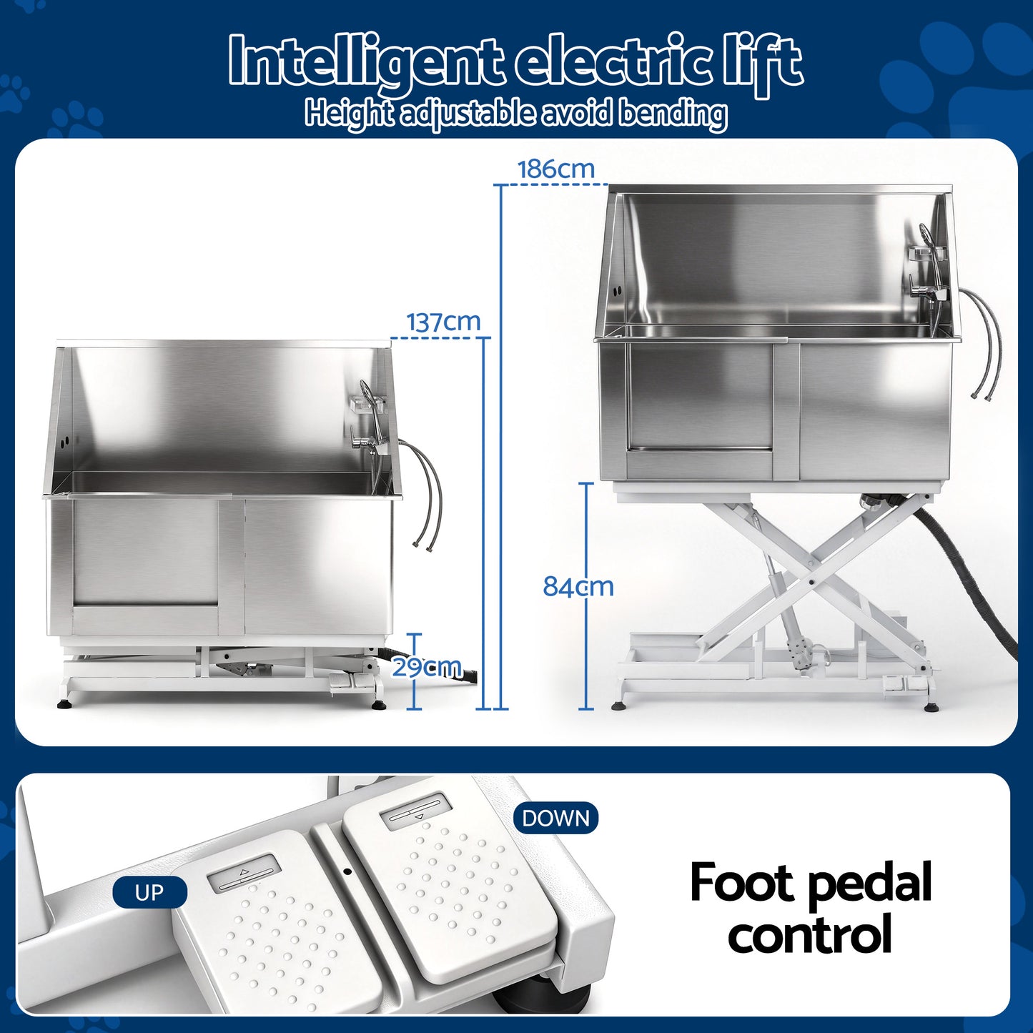 i.Pet Electric Pet Bath Tub Dog Grooming Stainless Steel Wash Station 127cm