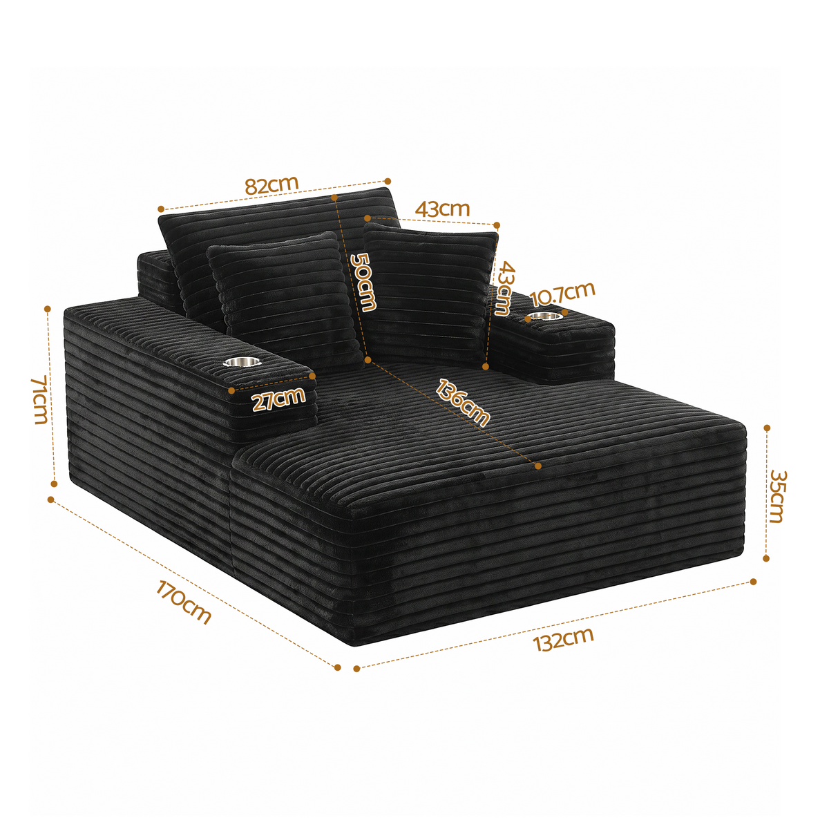 Artiss Sofa Bed Lounge Chair Sleeper Couch Chaise Single Seater Faux Fur Black