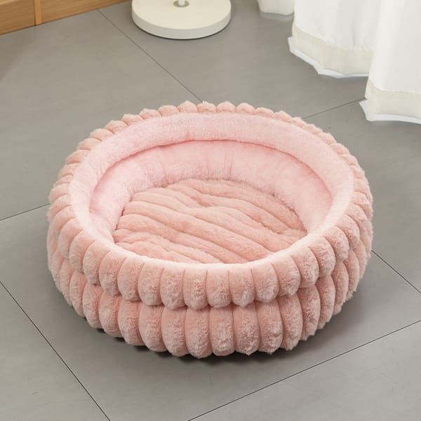 Blush Furry Cat Bed – Ultra-Soft Cozy Lounger for Feline Comfort