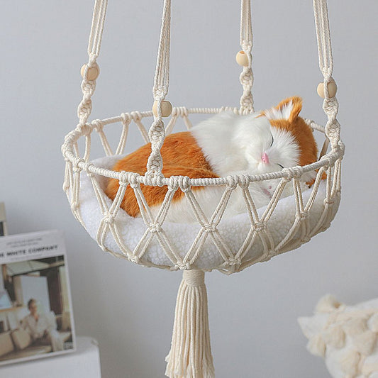 Additional product view: Macrame Cat Swing Hammock with Wooden Beads, 40 cm