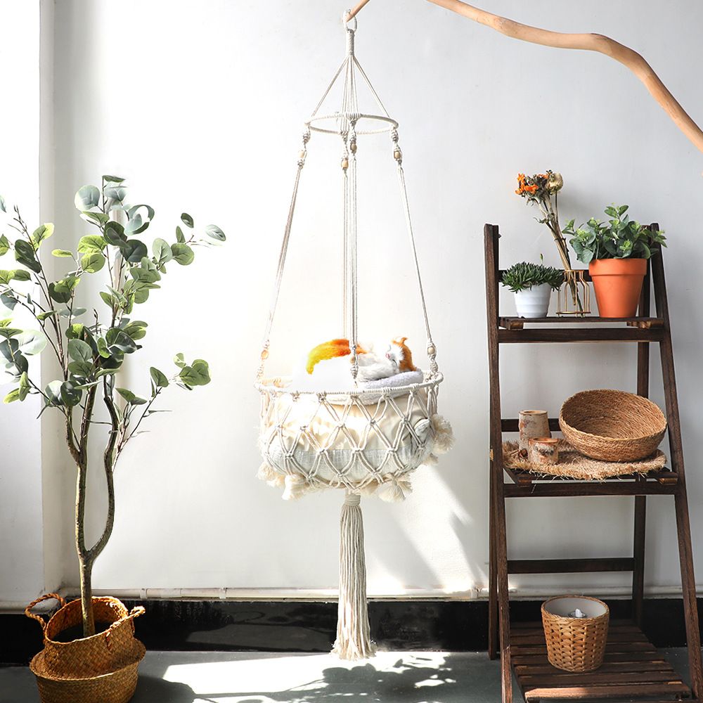 Additional product view: Macrame Cat Swing Hammock with Wooden Beads, 40 cm