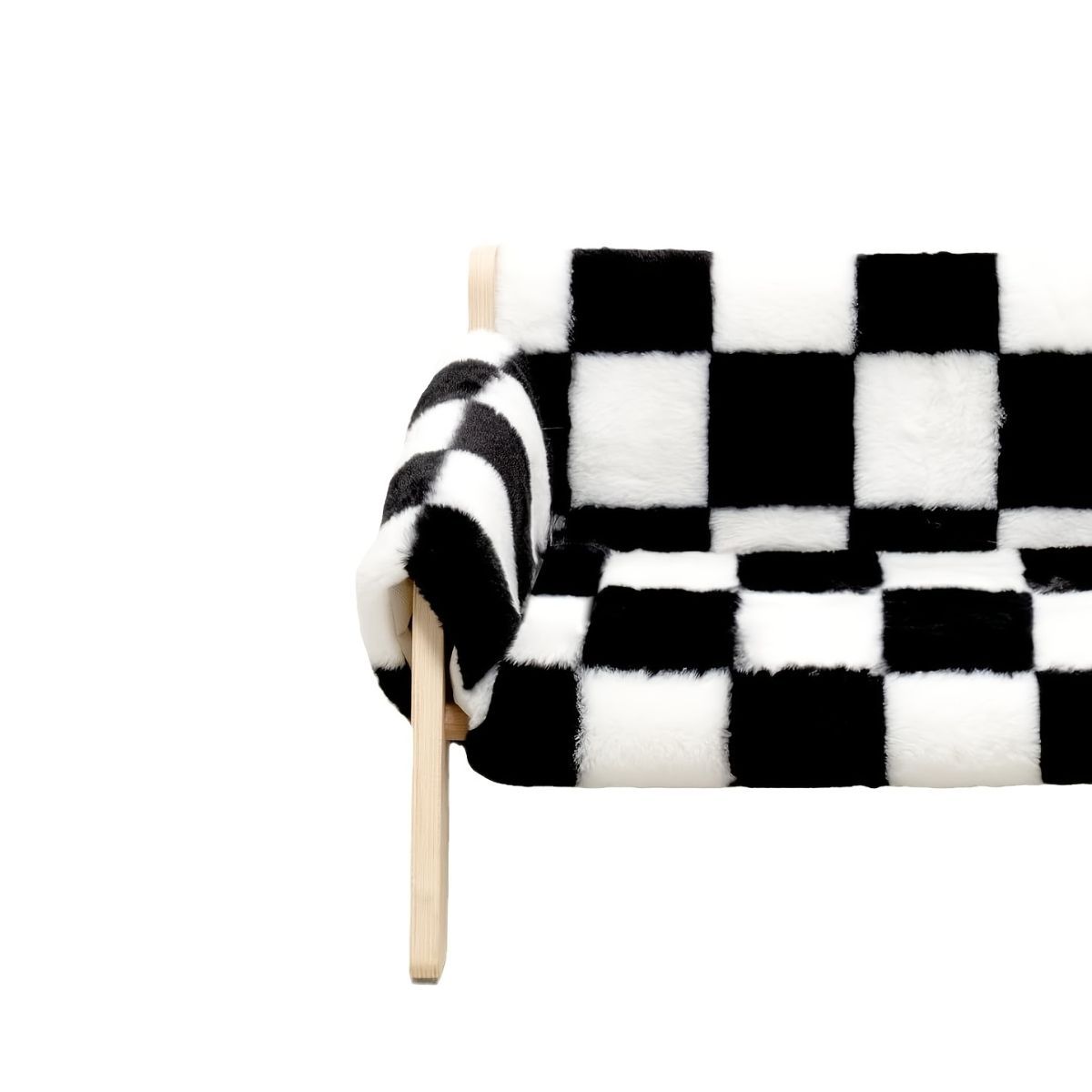 cat sofa bed, faux-fur cat bed, checkered pet bed, warm pet bed, washable pet bed, wooden cat bed, small dog bed, Australian pet bed - Beige - Size L