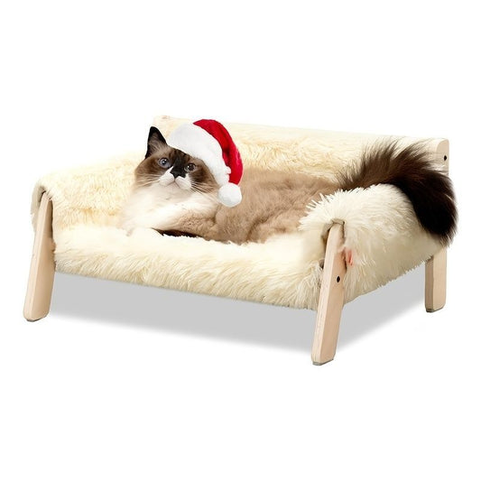 cat sofa bed, faux-fur cat bed, checkered pet bed, warm pet bed, washable pet bed, wooden cat bed, small dog bed, Australian pet bed - black and white squares - Size L