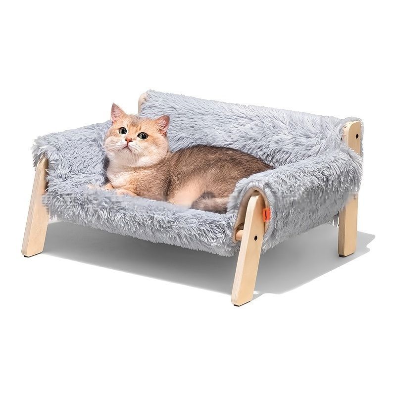 cat sofa bed, faux-fur cat bed, checkered pet bed, warm pet bed, washable pet bed, wooden cat bed, small dog bed, Australian pet bed - black and white squares - Size L