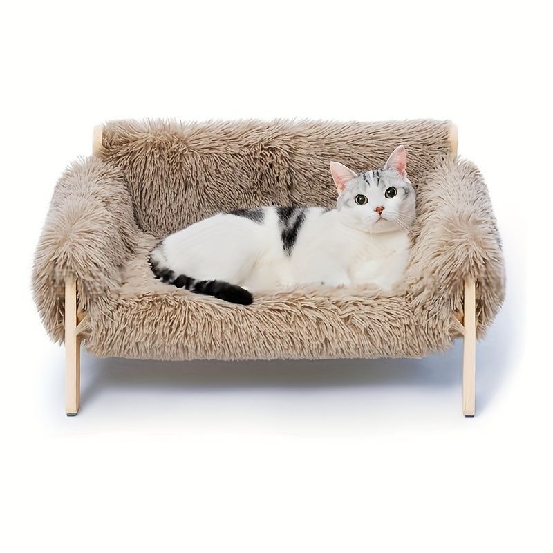 cat sofa bed, faux-fur cat bed, checkered pet bed, warm pet bed, washable pet bed, wooden cat bed, small dog bed, Australian pet bed - black and white squares - Size L