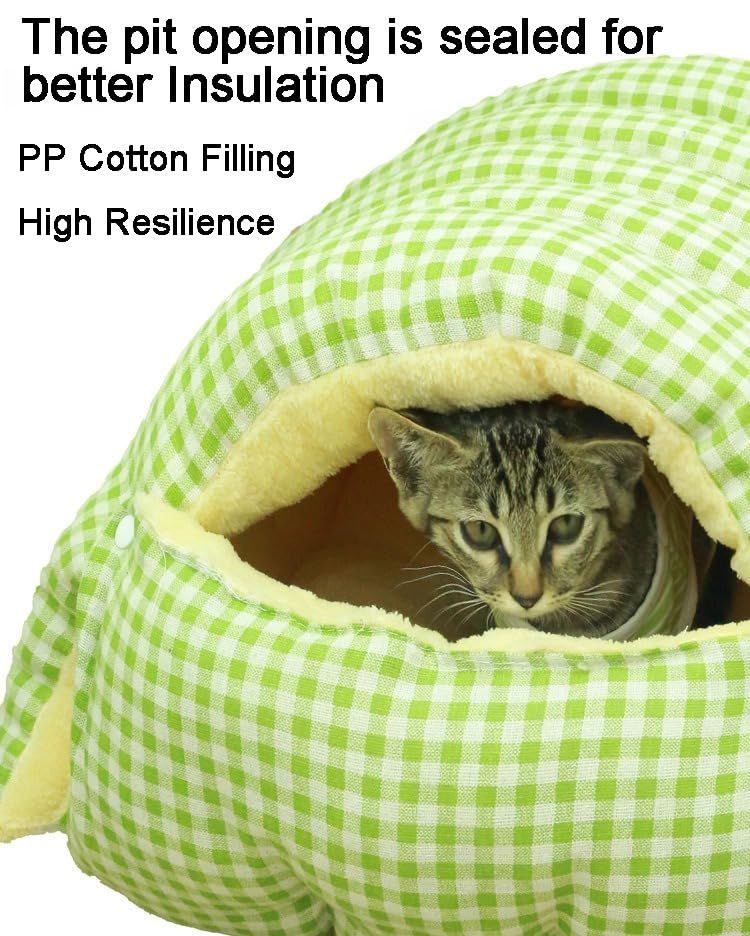 Medium Cat Beds for Indoor Closed/Open Cats Pet Bed Switchable Large Cat Cave for Pet Cat House Safe Cat Small Dog Bed Selfwarming Cat Dog Shelter for Winter - Green