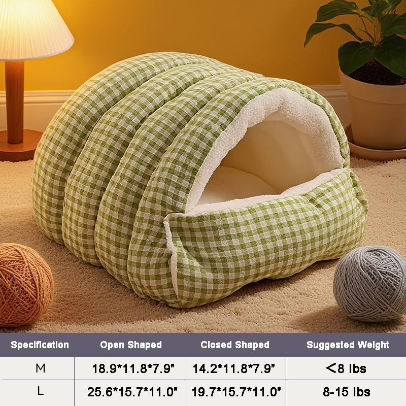 Large Cat Beds for Indoor Closed/Open Cats Pet Bed Switchable Large Cat Cave for Pet Cat House Safe Cat Small Dog Bed Selfwarming Cat Dog Shelter for Winter - Orange