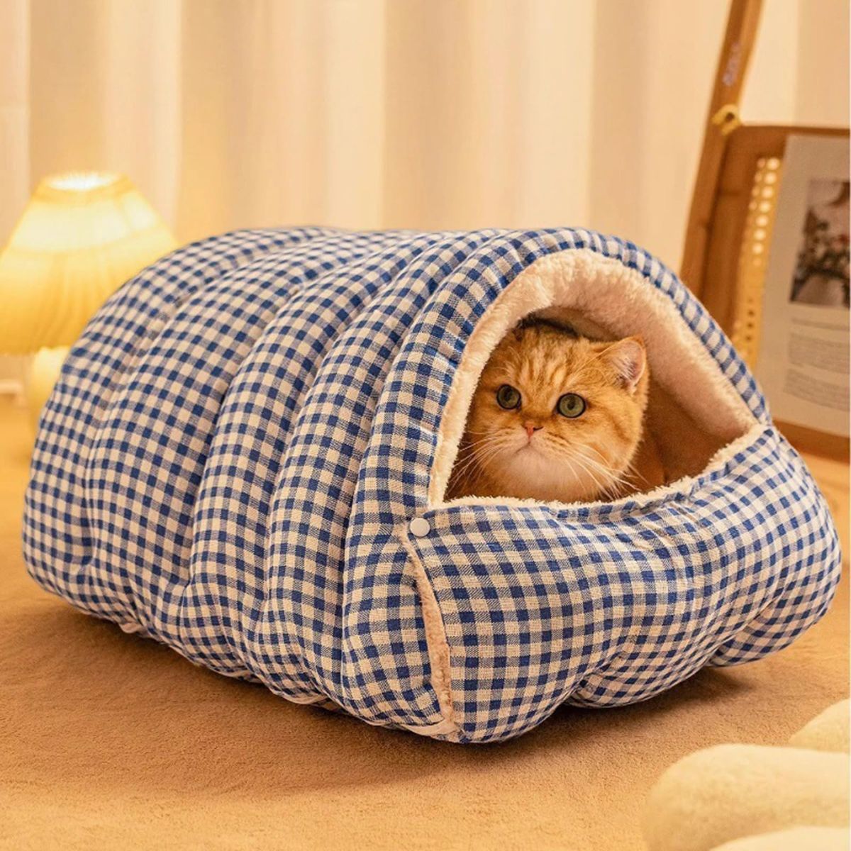 Medium Cat Beds for Indoor Closed/Open Cats Pet Bed Switchable Large Cat Cave for Pet Cat House Safe Cat Small Dog Bed Selfwarming Cat Dog Shelter for Winter - Orange