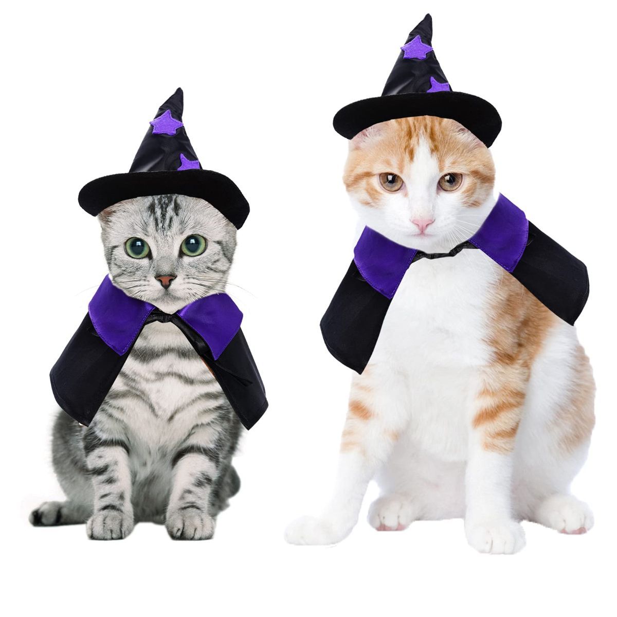 Halloween Pet Costume Cat Wizard Costume Funny Wizard Cat Clothes Cloak and Hat for Small Dogs Outfits